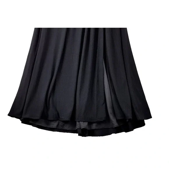 Ieena Mac Duggal 26890 Black V Neck Sleeveless Ruched Maxi Dress Side Slit Sz 6